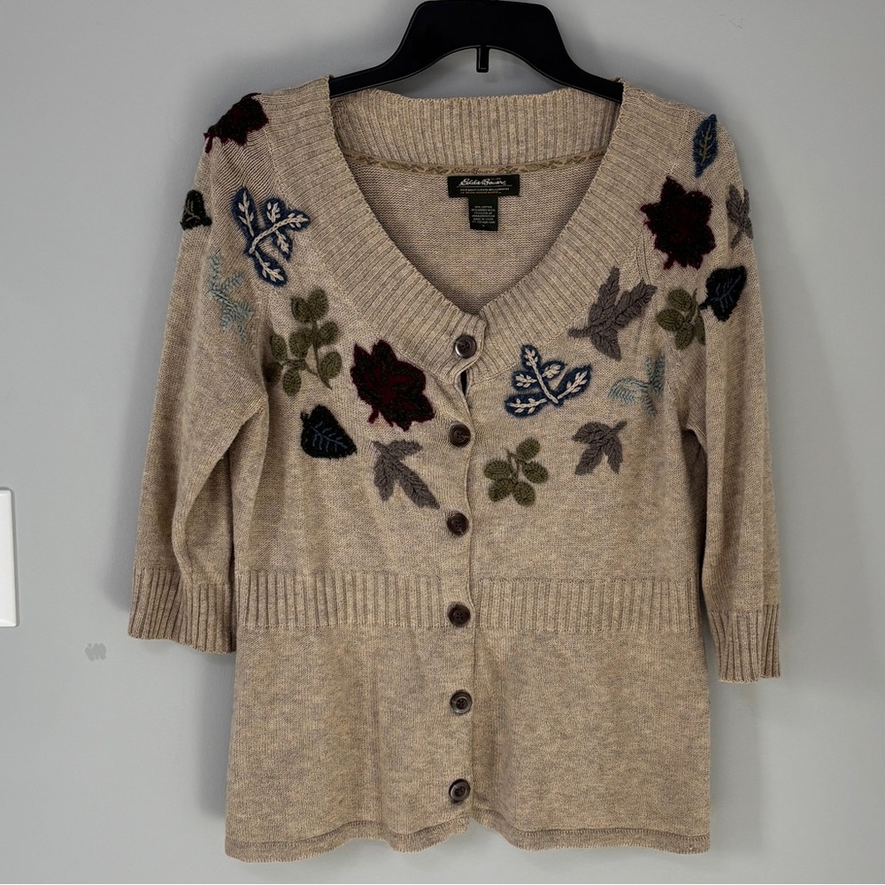 Eddie Bauer 3/4 Length Leaf Pattern Sweater